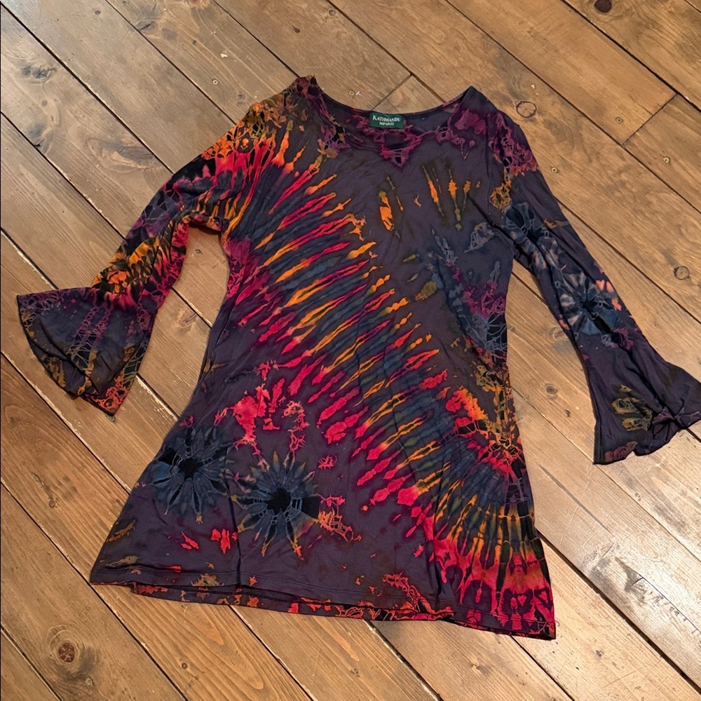 Soul Flower Multicolor Tie-Dye Flare Sleeve Tunic